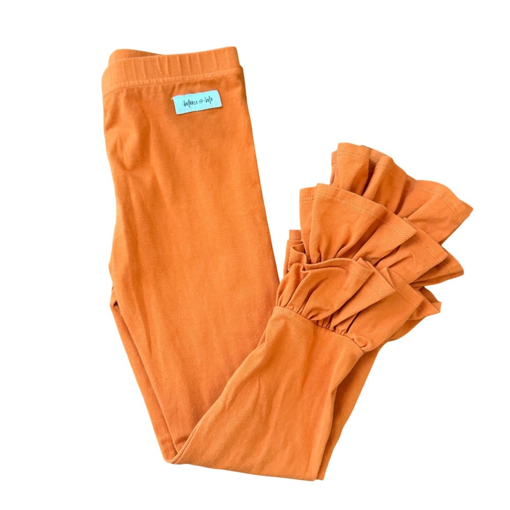 Merce & Me Girls Orange Ruffle Hem Leggings Sz 8 Triple Tier Flare Pants